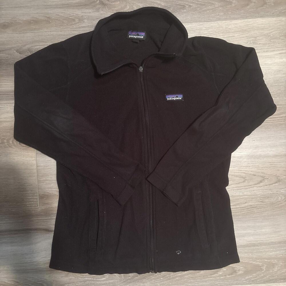 Patagonia Fleece Jacket Sweater Womens Medium Black Full Zip Pockets